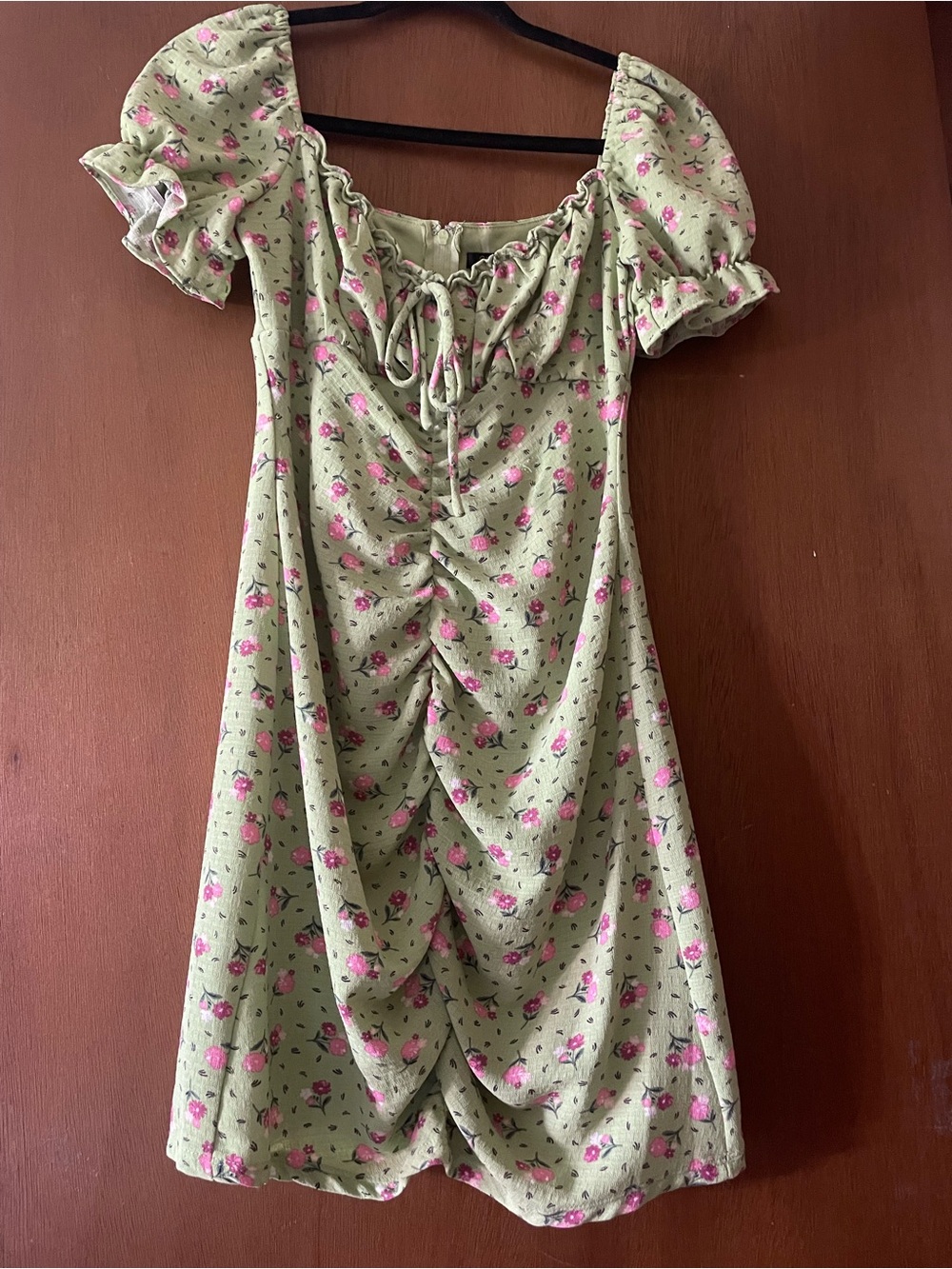 City Studio Light Green Mini Dress with Pink Floral Print
